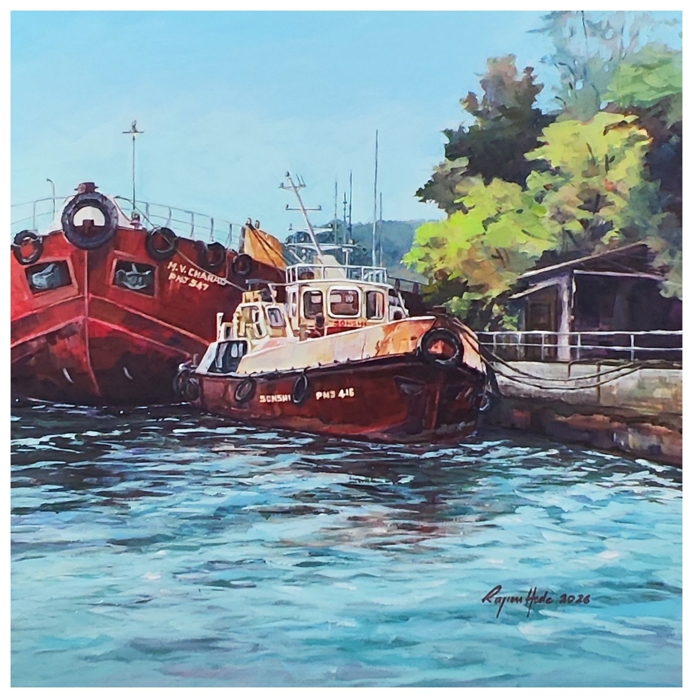 Click to zoom in and see brushstroke detail Sarmanas Jetty (original)