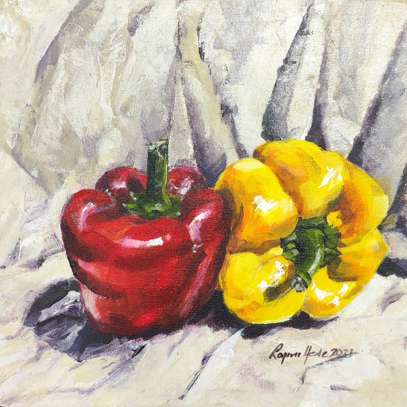 Click to zoom in and see brushstroke detail Bell Peppers (original)